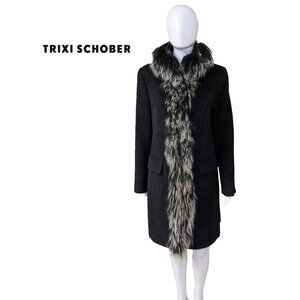 TRIXI SCHOBER Angora/Cashmere Coat w/ Tibetan Lamb's Fur Tuxedo Trim